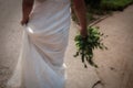 Bride from behind walking on a path