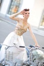 Bride on the bike Royalty Free Stock Photo