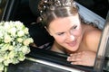 Bride in black car. Royalty Free Stock Photo