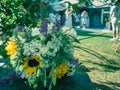 Bride bouquet with the exterior party celebration