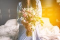 Bride with a bouquet of flowers close-up. Wedding, relationship and love concept Royalty Free Stock Photo