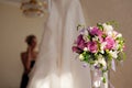 Bride, bouquet and wedding dress Royalty Free Stock Photo