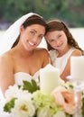 Bride With Bridesmaid In Marquee At Reception Royalty Free Stock Photo