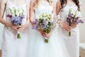 Bride with bridesmaids holding bouquets Royalty Free Stock Photo