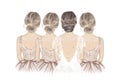 Bride with Bridesmaids in a line. Hand drawn illustration Royalty Free Stock Photo