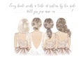 Bride with Bridesmaids in a line, hand drawn illustration Royalty Free Stock Photo