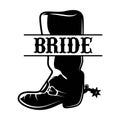 Bride on cowboy boots split monogram on the white background. Isolated illustration