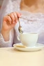 Bride and cup of coffee Royalty Free Stock Photo