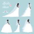 Bride in dress.Wedding bridal shower set.Flat silhouette Royalty Free Stock Photo