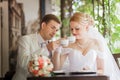 Bride drinking tea