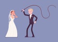 Bride flogging and beating groom with a whip