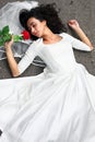 Bride with flower at road Royalty Free Stock Photo