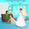 Bride with Friend in Wedding Salon Illustration Royalty Free Stock Photo