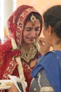 Bride getting emotional at her wedding.