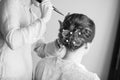 Bride getting her hair done before wedding Royalty Free Stock Photo