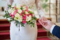 The bride gives her hand to the groom. Bride`s hand. Royalty Free Stock Photo