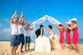 Bride giving to her groom a bite of wedding cake. Royalty Free Stock Photo