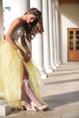 Bride in golden gown Royalty Free Stock Photo