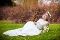 Bride grass park Royalty Free Stock Photo