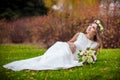 Bride grass park Royalty Free Stock Photo