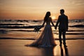 The bride and groom on the background of the sunset Royalty Free Stock Photo