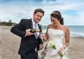 Bride and Groom on the Beach Royalty Free Stock Photo