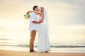 Bride and Groom, Beautiful Tropical Beach at Sunset, Romantic Ma Royalty Free Stock Photo