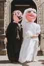 Bride and groom big puppet, mexican wedding in Oaxaca Mexico, mono de Calenda for wedding Giant dancer with costume