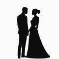 Bride and groom. Black silhouette. Vector illustration