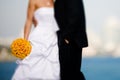 Bride and groom with bouquet Royalty Free Stock Photo
