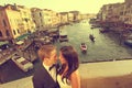 Bride and groom on a bridge in Venice Royalty Free Stock Photo
