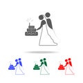 bride and groom cake icons. Elements of wedding in multi colored icons. Premium quality graphic design icon. Simple icon for websi Royalty Free Stock Photo