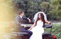 Bride and groom in a carriage Royalty Free Stock Photo