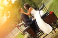 Bride and groom in a carriage Royalty Free Stock Photo