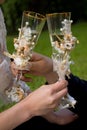 Bride and groom with champagne