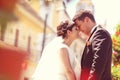 Bride and groom in the city Royalty Free Stock Photo