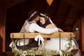 Bride and groom country style wedding Royalty Free Stock Photo