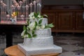 Bride and groom cut a wedding cake Royalty Free Stock Photo