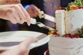 Bride and groom cut wedding cake Royalty Free Stock Photo