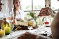 Bride and Groom Cutting Cake on Wedding Reception Royalty Free Stock Photo