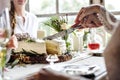 Bride and Groom Cutting Cake on Wedding Reception Royalty Free Stock Photo