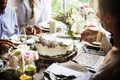 Bride and Groom Cutting Cake on Wedding Reception Royalty Free Stock Photo