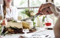 Bride and Groom Cutting Cake on Wedding Reception Royalty Free Stock Photo