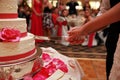 Bride and groom cutting wedding cake Royalty Free Stock Photo