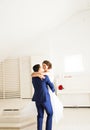 Bride and Groom in Dance, Wedding Couple Dancing, Looking Each Other Face Royalty Free Stock Photo