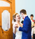 Bride and groom dancing the first dance at the wedding ceremony Royalty Free Stock Photo