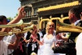 Bride and groom dancing to the rhythm of brass band orchestra Royalty Free Stock Photo