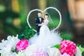 Bride and groom doll on bouquet in wedding ceremony