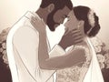 Bride and Groom Embracing Clipart