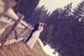 Bride and groom embracing near forest Royalty Free Stock Photo
